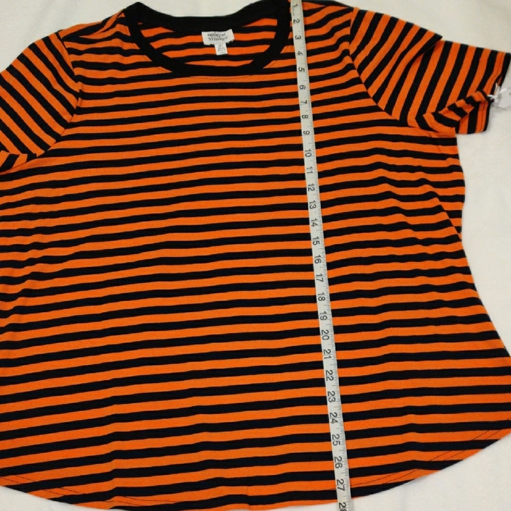 Unique Vintage Orange and Black Striped Tee - Picture 4 of 12